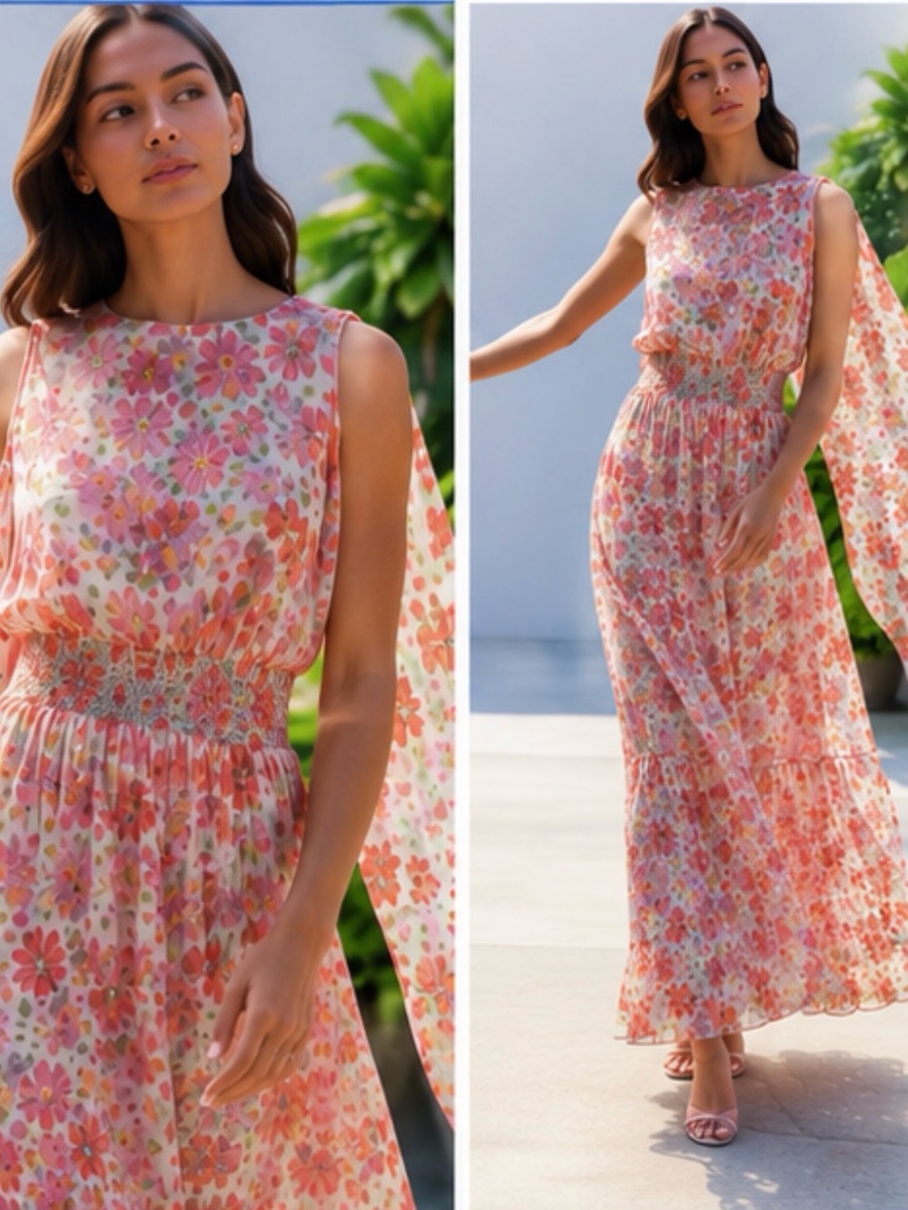 MISA Graziella Cora Flora Maxi Dress NWT XS Floral Scarf Sleeve Retail $465